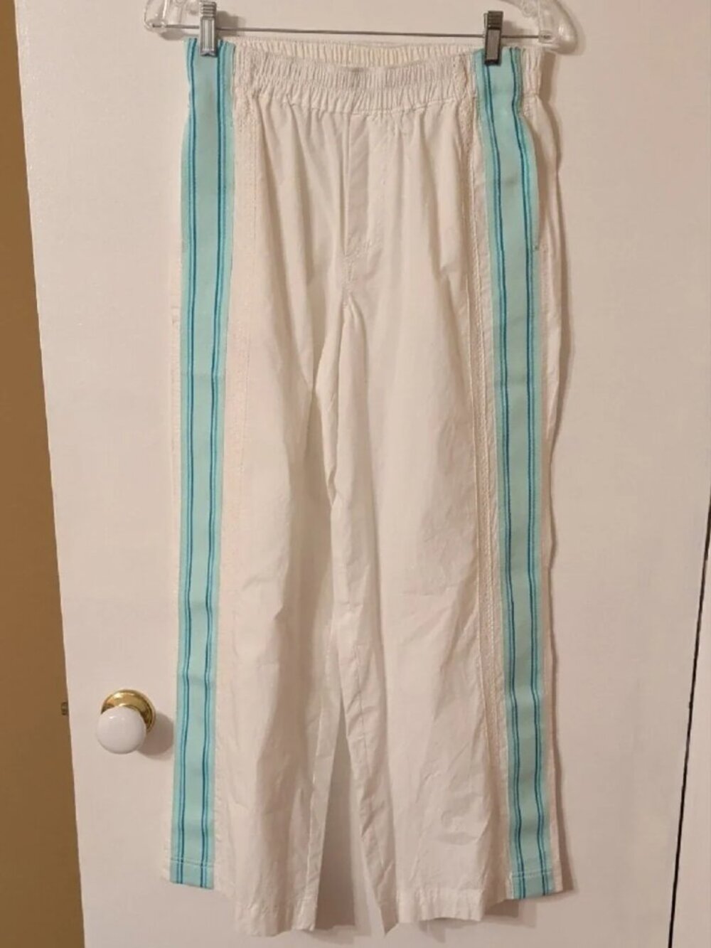 Free People Team Spirit Wide-Leg Track Pants Teal Lace Stripes Size XS NWT - Picture 4 of 8